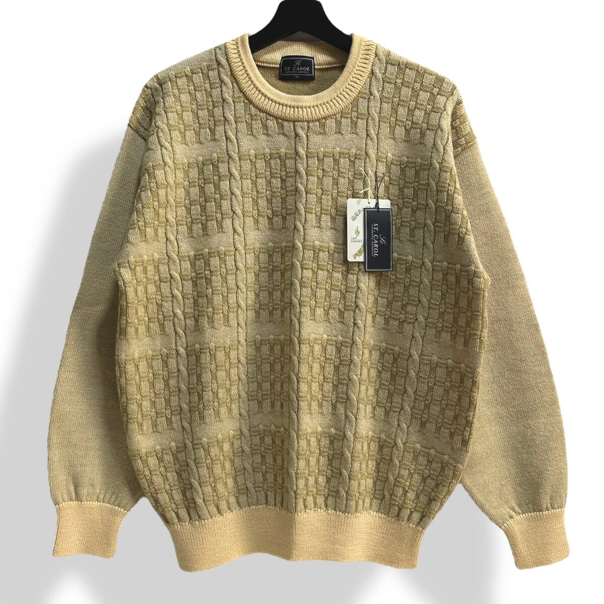 未使用 貴重【ST.CAROL】VINTAGE】90s~ ビンテージニット 新潟県見附生産 ケーブルデザインニット パネルデザイン デッドストック拍卖