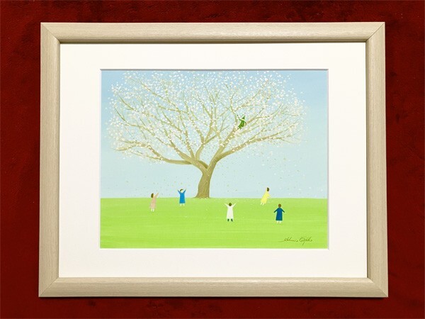 原画●真作●葉祥明●水彩 貴重肉筆画E 直筆サインあり■メルヘンアート 絵本画家 童画挿し絵■夢 風景画 春の景色■カレンダーの原画です拍卖