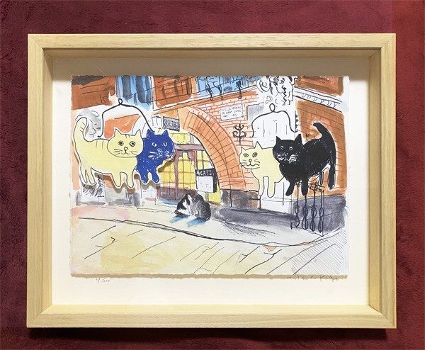 久下貴史●真作●くげ たかし Takashi Kuge●ジクレー版画 3D作品 59/200 直筆サイン有■『「4匹猫」に来た2匹の猫』■国内外で人気の画家拍卖