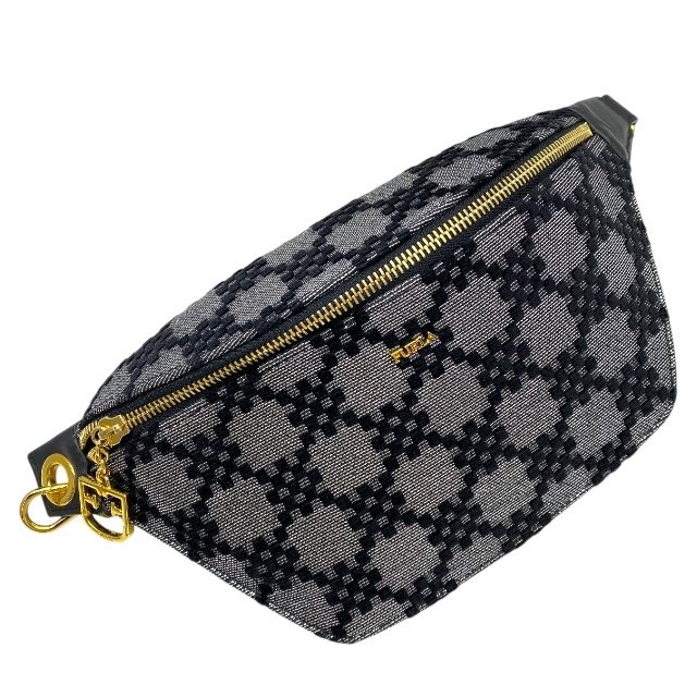 美品 フルラ ボディバッグ ベルトバッグ ショルダーバッグ 格子柄 チェッカーボードチェック ブラック シルバー ゴールド FURLA拍卖