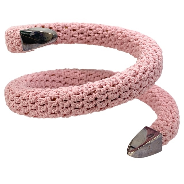 ボッテガヴェネタ クロシェスパイラルブレスレット バングル かぎ針編み アクセサリー コットン シルバー ピンク BOTTEGA VENETA拍卖