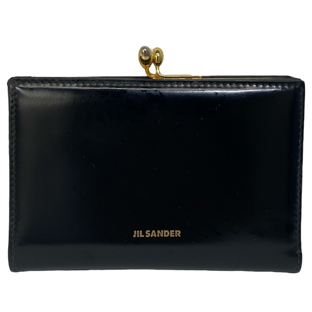 ジルサンダー ゴジ パーススモール 二つ折り財布 折財布 コンパクトウォレット がま口 レザー エナメル ブラック ゴールド JIL SANDER拍卖