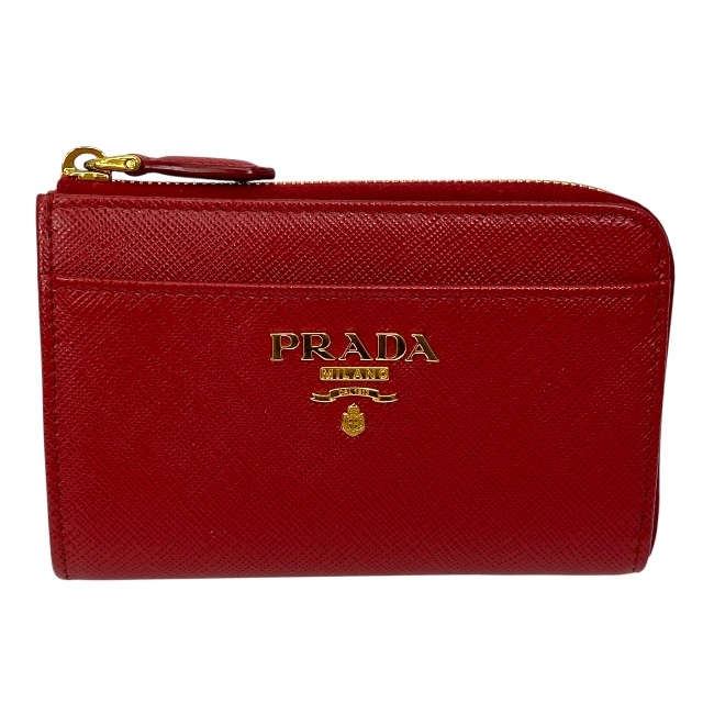 プラダ 1PP122 サフィアーノ トライアングル キーケース キーリング コインケース ロゴ L字ファスナー サフィアーノ レザー レッド PRADA拍卖