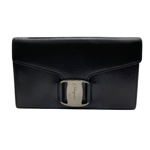 フェラガモ 22-7547 ヴァラ 財布 長財布 ロングウォレット ロゴ レザー ブラック シルバー Salvatore Ferragamo拍卖