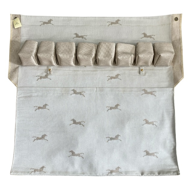 展示品 エルメス トワルシェブロン 壁掛け ウォールポケット ホースパターン 馬 ゴールド金具 コットン オフホワイト HERMES拍卖