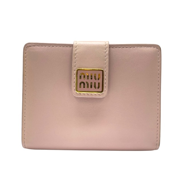 ミュウミュウ 42385 財布 二つ折り財布 折財布 コンパクトウォレット ミニ財布 ロゴ レザー ピンク ゴールド miu miu拍卖