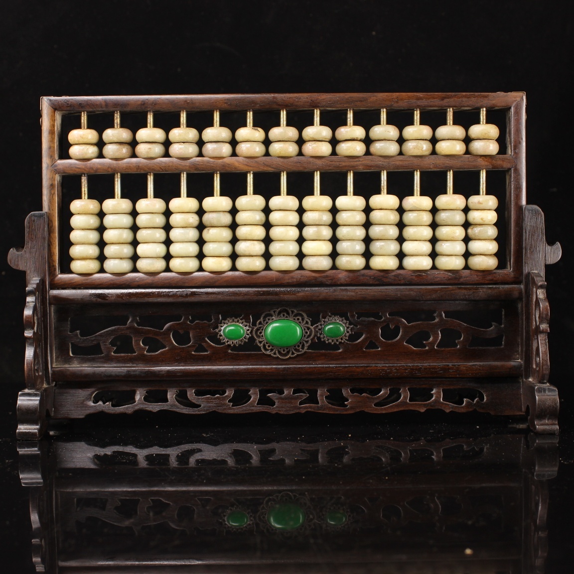 清時代 宮廷御供 黑檀木彫 和田玉 白玉嵌 算盤 古擺件 時代物 古董品 骨董 收集 旧家蔵出し 唐物 中国古玩 古美術品拍卖
