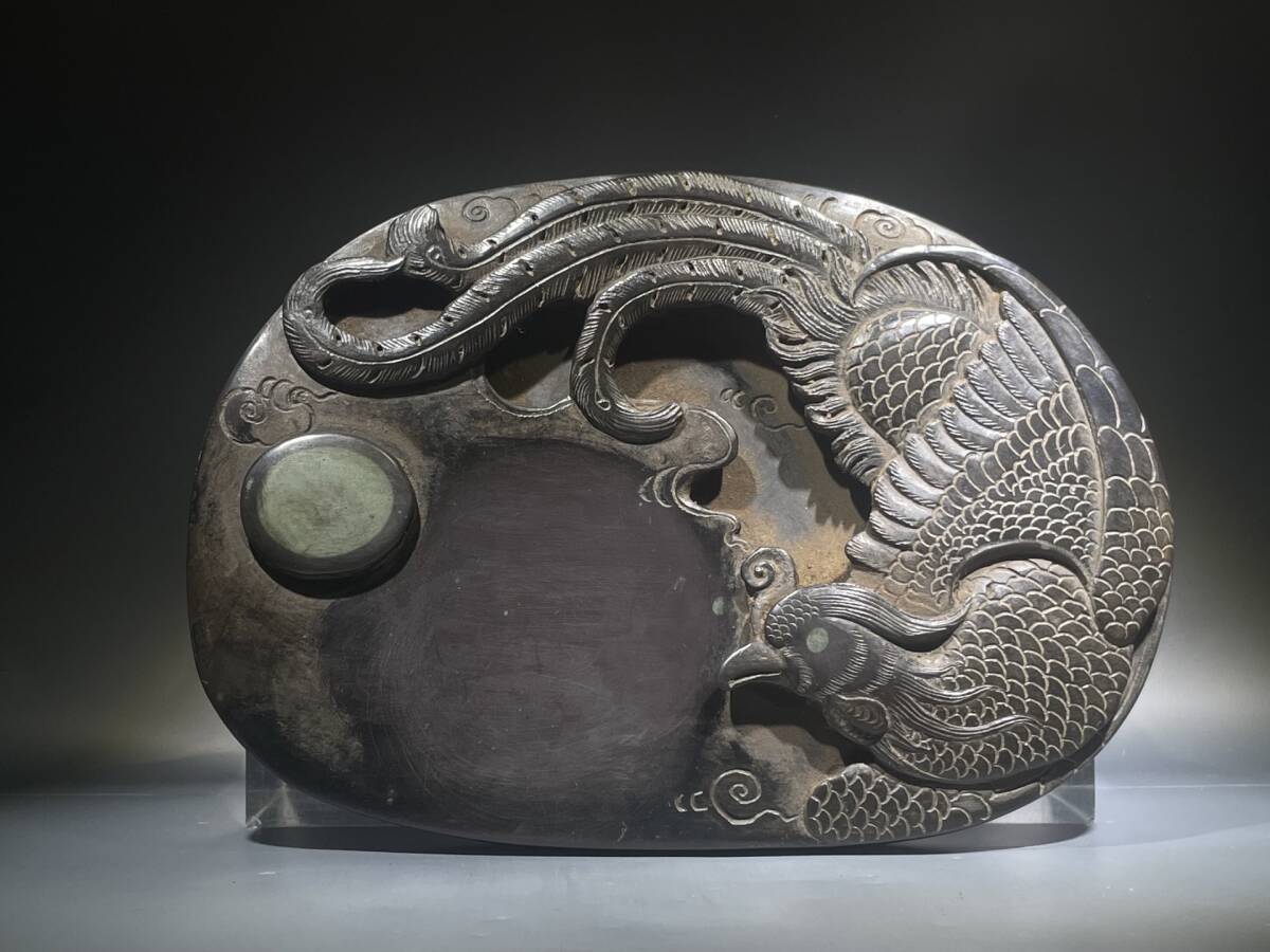 珍藏品 古硯台 鳳紋 鳳舞九天 端硯 硯台 宝硯 文房具 文房用品 文房四宝 書道具 時代物 古董品 骨董 旧家蔵出 唐物 中国古玩 古美術品拍卖
