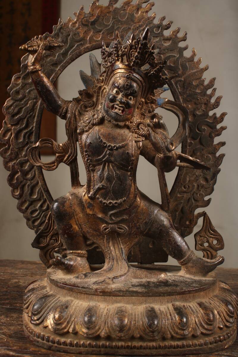 明代風 古銅塗金 銅器 執金剛神 金剛手 佛像 仏像 宗教密教 居家供奉 仏教古美術 極細工 骨董 旧家蔵出し 唐物 中国古玩 華夏品 古美術品拍卖