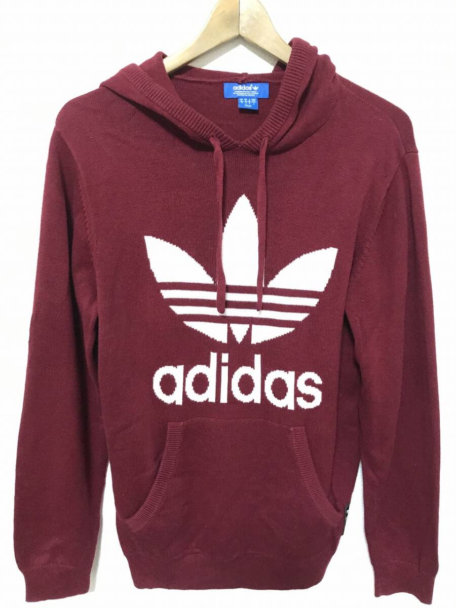 送無♪adidas アディダス♪コットンニットパーカー・エンジ・M拍卖