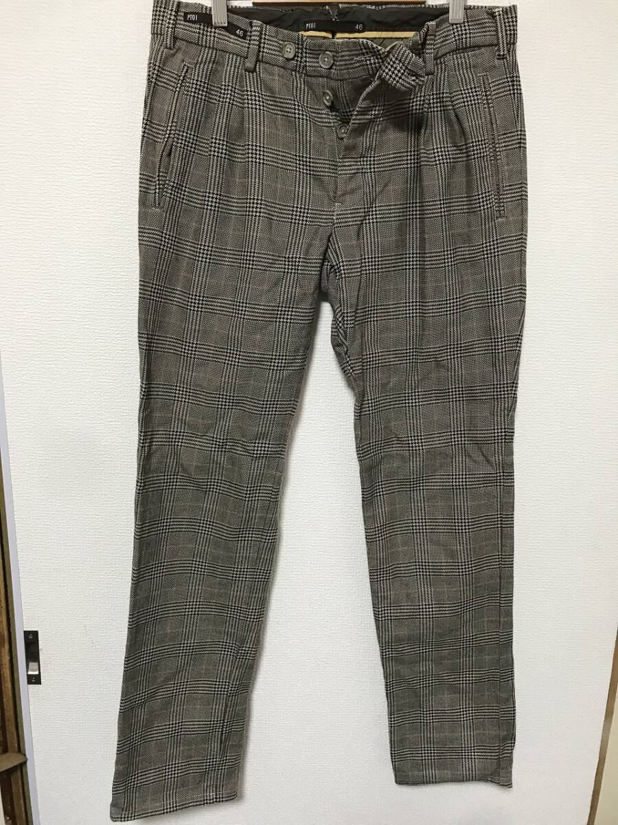 送無♪イタリア製 SHIPS シップス♪厚地コットンパンツ・チェック・サイズ46拍卖