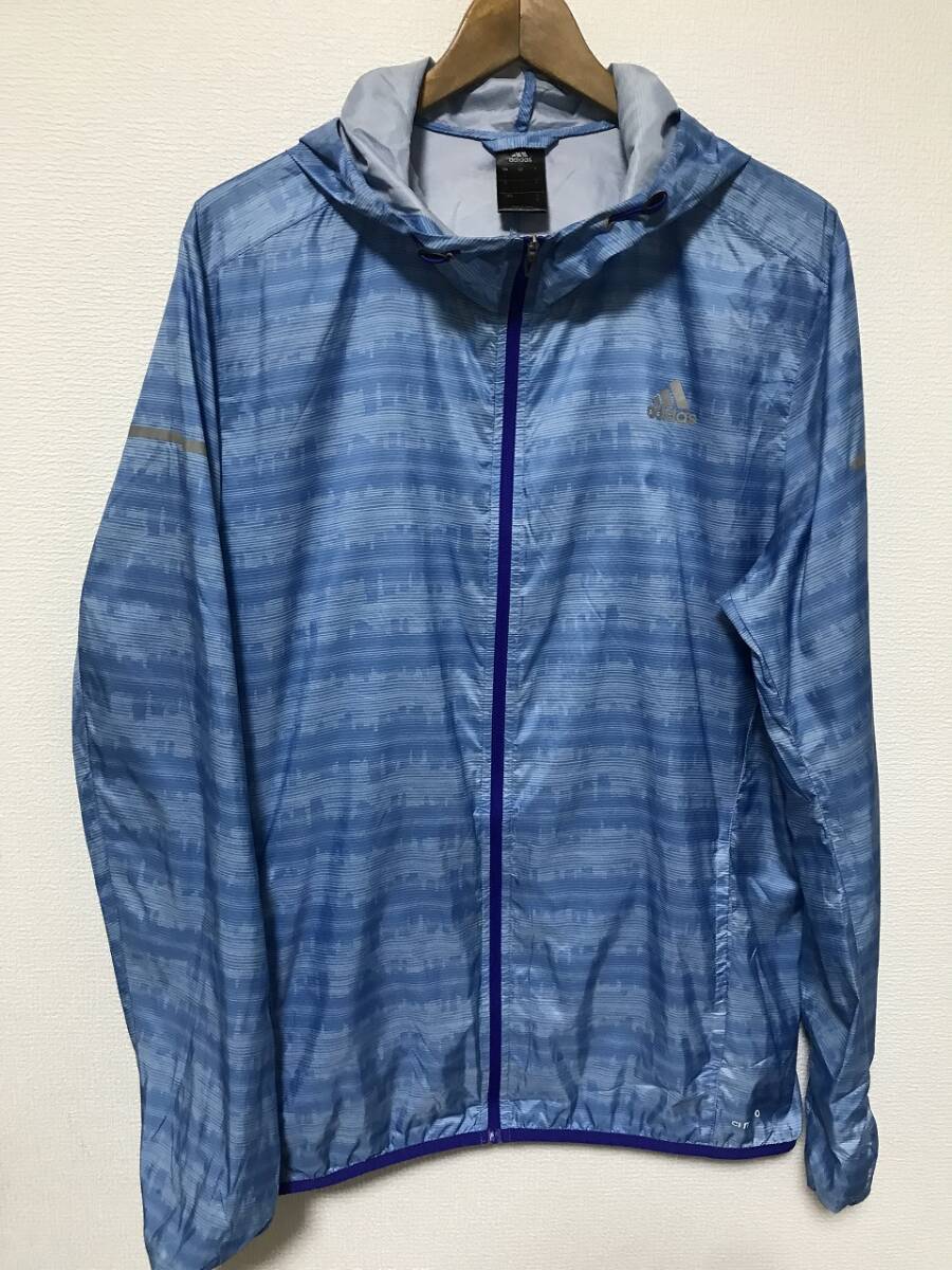 送無♪adidas アディダス♪薄地ウインドブレーカー フード付き・水色系・size-O拍卖