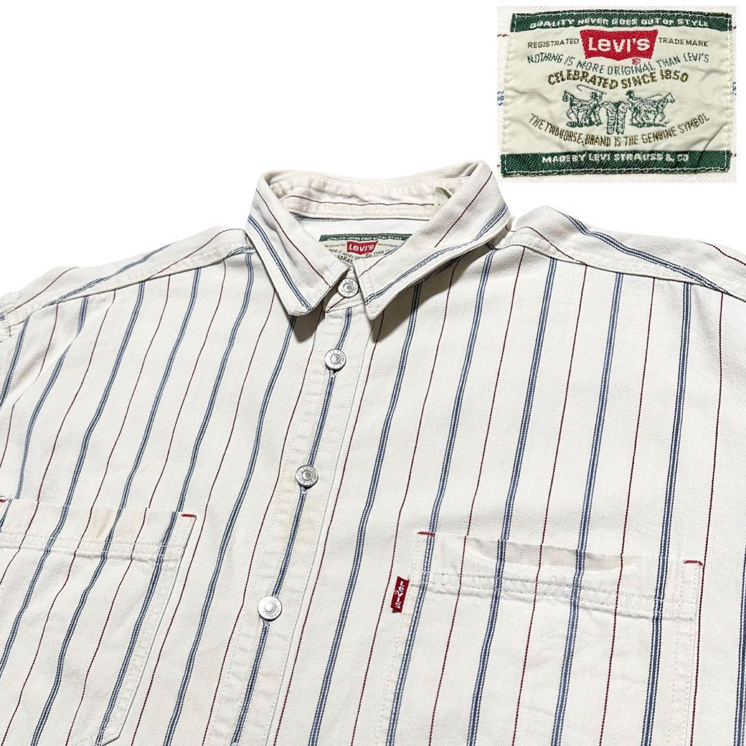 【訳あり品】90s リーバイス ストライプ 打ち込みボタン ワークシャツ拍卖
