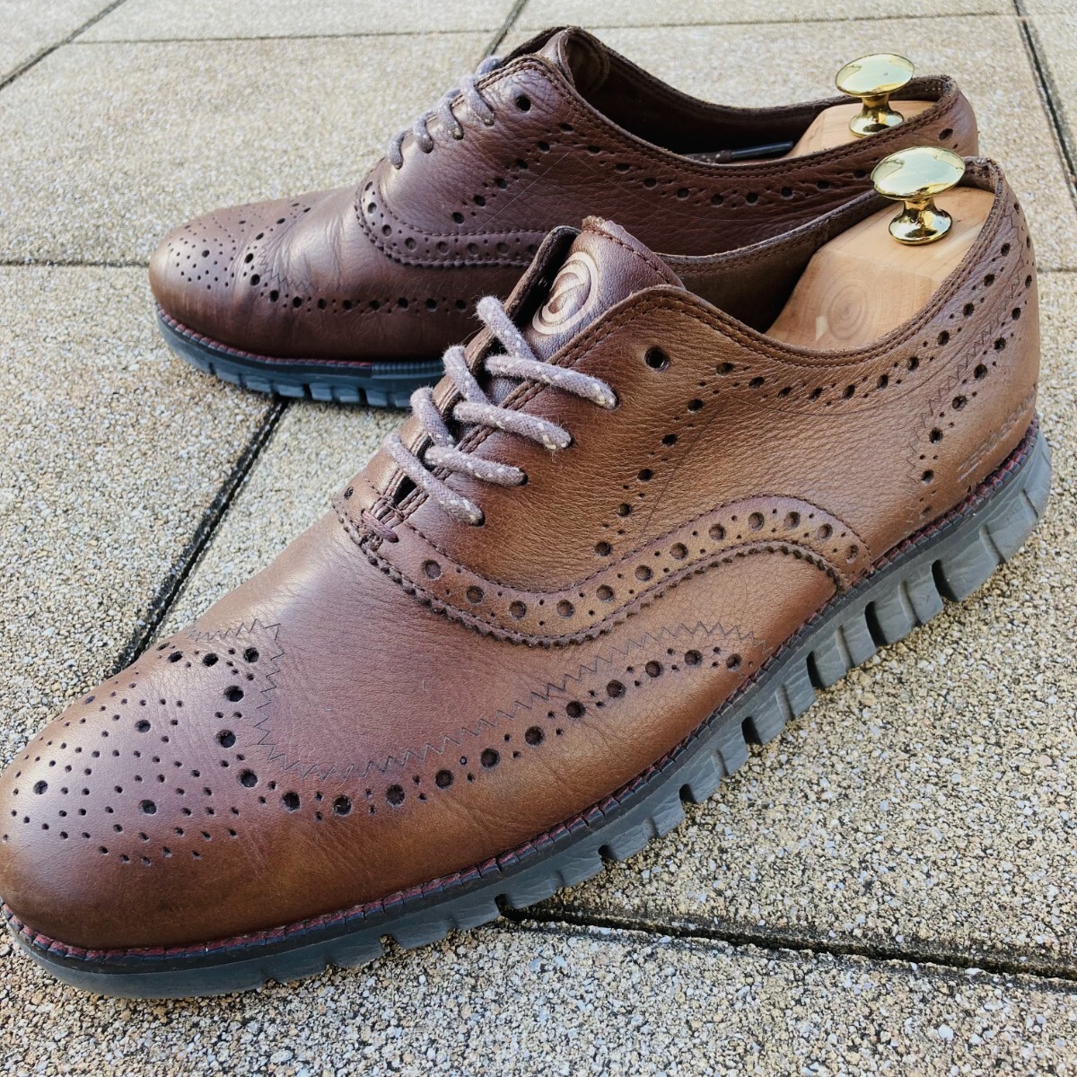 ★即決★ コールハーン COLEHAAN 9.5 27cm ZEROGRAND ゼログランド ウイングチップ レザースニーカー シューズ メンズ ブラウン BR 茶色拍卖