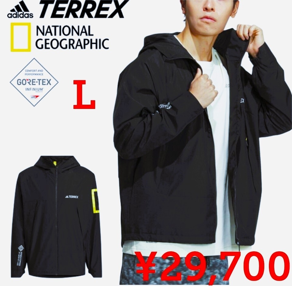 新品/L★adidas TERREX★NATIONAL GEOGRAPHIC★防水GORE-TEX・再帰反射・防寒防風・ウインドストッパージャケット【定価:29,700円】●黒●拍卖