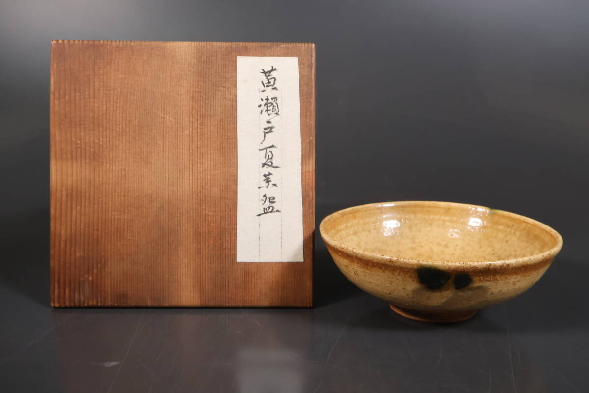 【和】(A3471) 時代古作 黄瀬戸平茶碗 保管箱有 茶道具 古美濃 古瀬戸拍卖