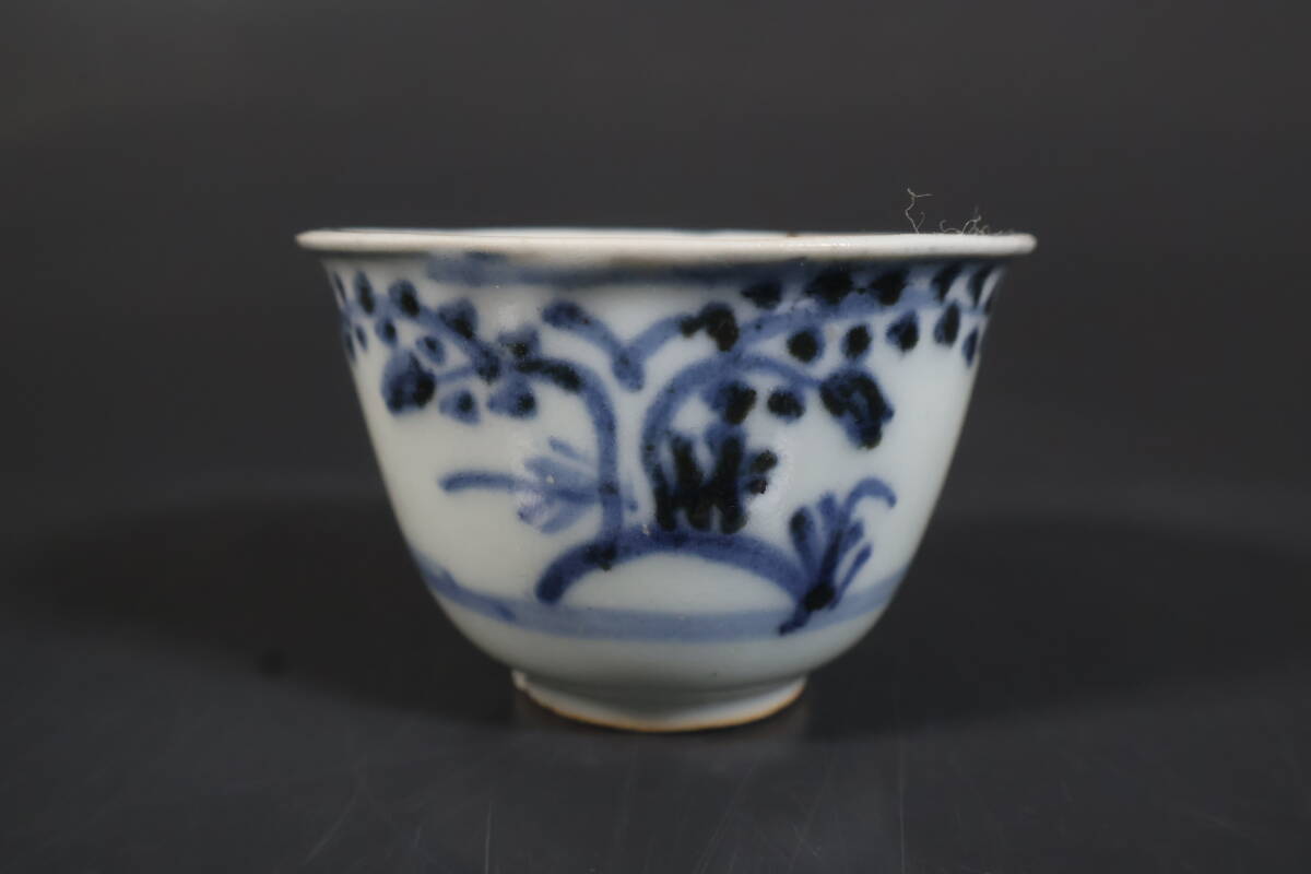 【和】(A3511) 時代古作 唐物 古染付猪口 煎茶碗 煎茶道具 呉須拍卖