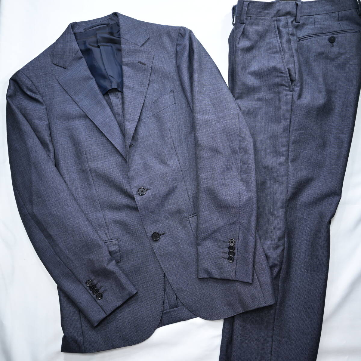 【SOVEREIGN ソヴリン】3Bモヘヤ混上質ウールスーツ紺44日本製ユナイテッドアローズ拍卖