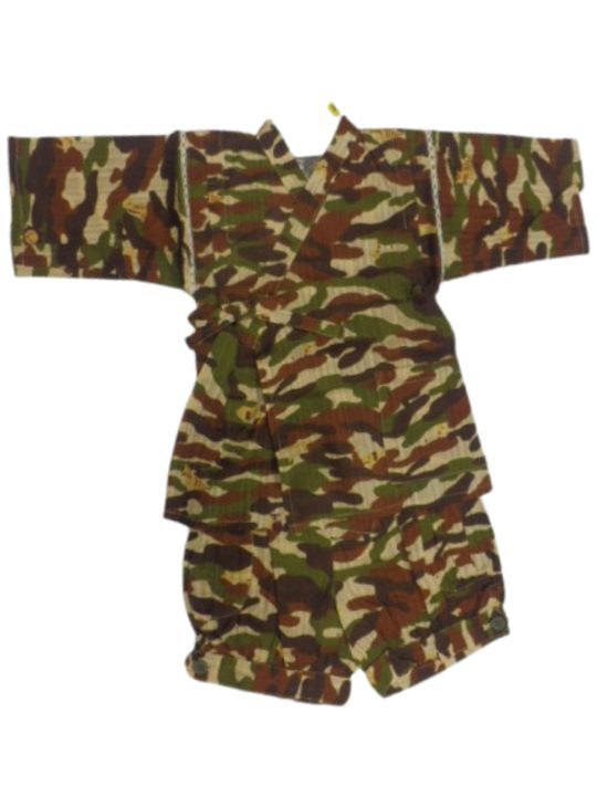 甚平 子供 キッズ 男の子 綿100% 日本製生地 じんべい 上下 祭 甚平 部屋着 パジャマ 子供甚平 100cm 茶地 迷彩柄 No.101拍卖