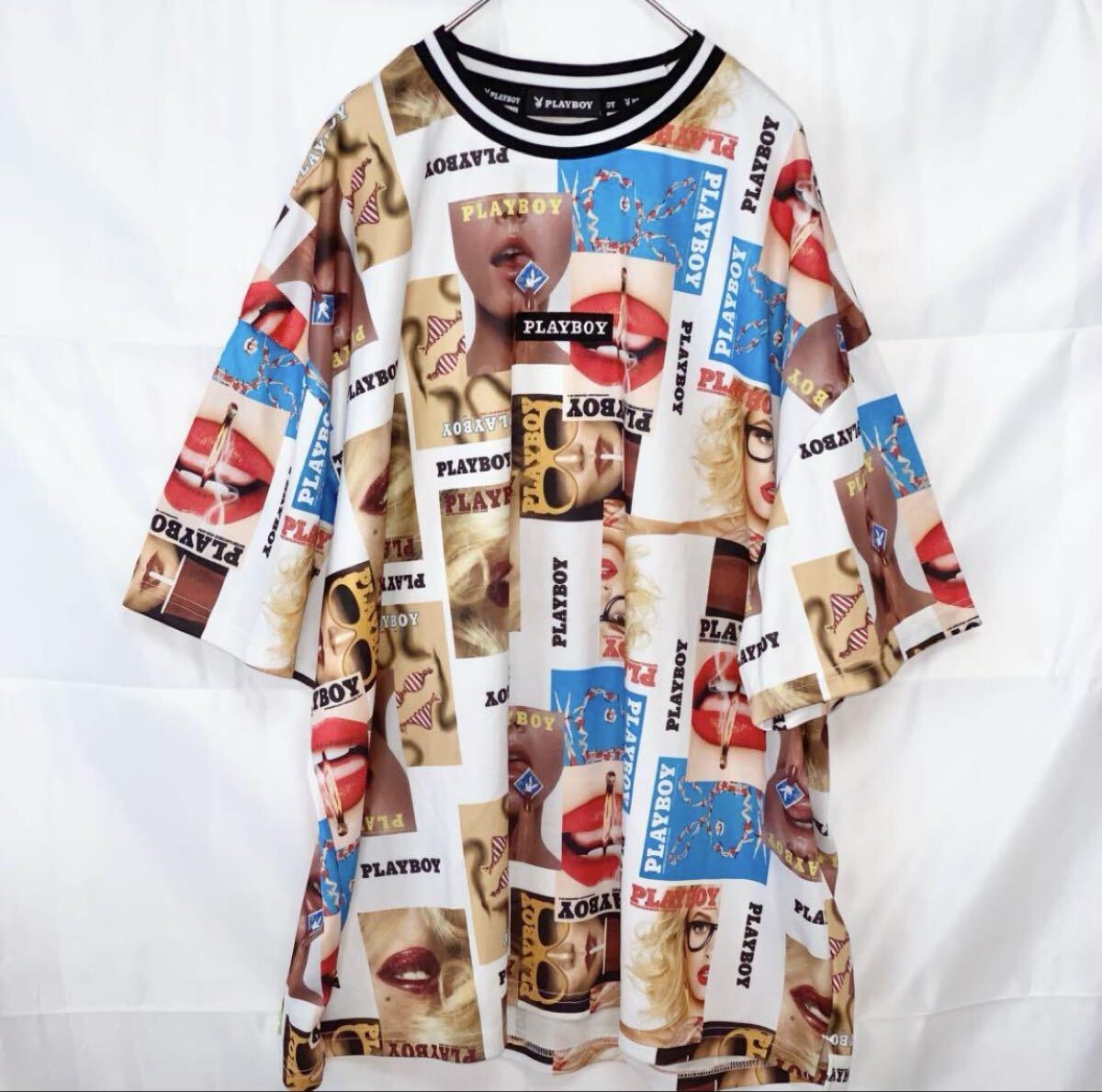 PLAYBOY プレイボーイ 総柄 カラー プリント Tシャツ Lサイズ 古着拍卖