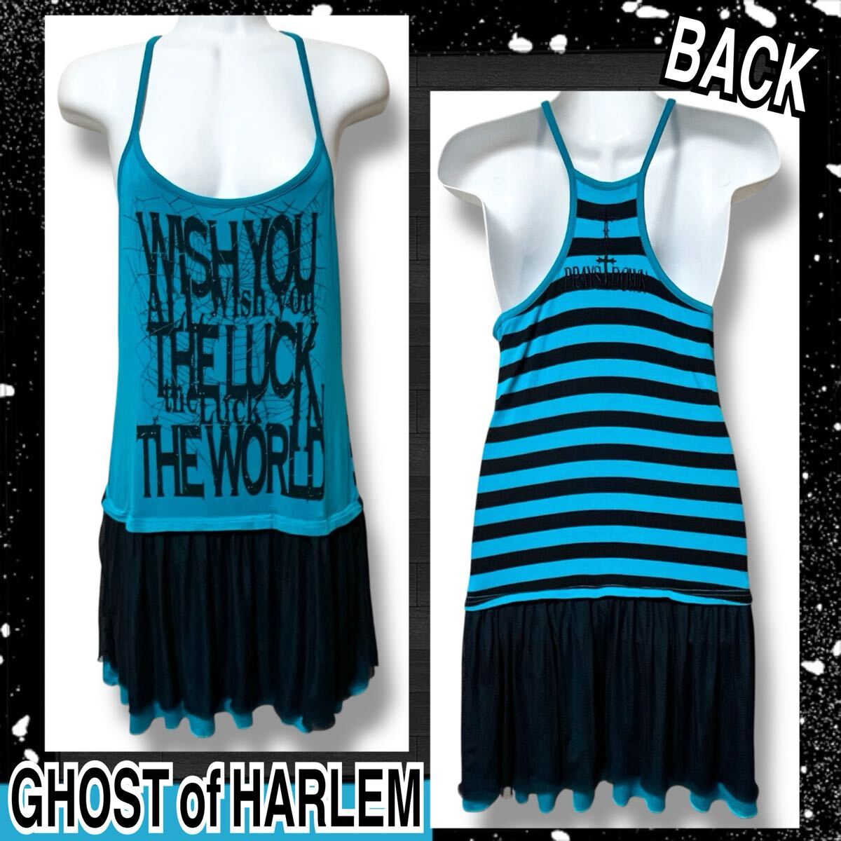 【GHOST of HARLEM】蜘蛛の巣ロゴプリントチュール切替キャミワンピ拍卖