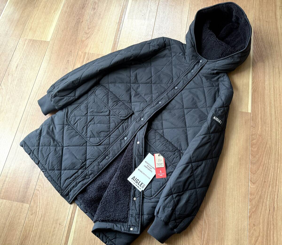 即決★ AIGLE エーグル /【47,300円】 撥水 裏ボア インサレーション ロングジャケット / 36 / 中綿 ボア ロング キルティンダ コート拍卖