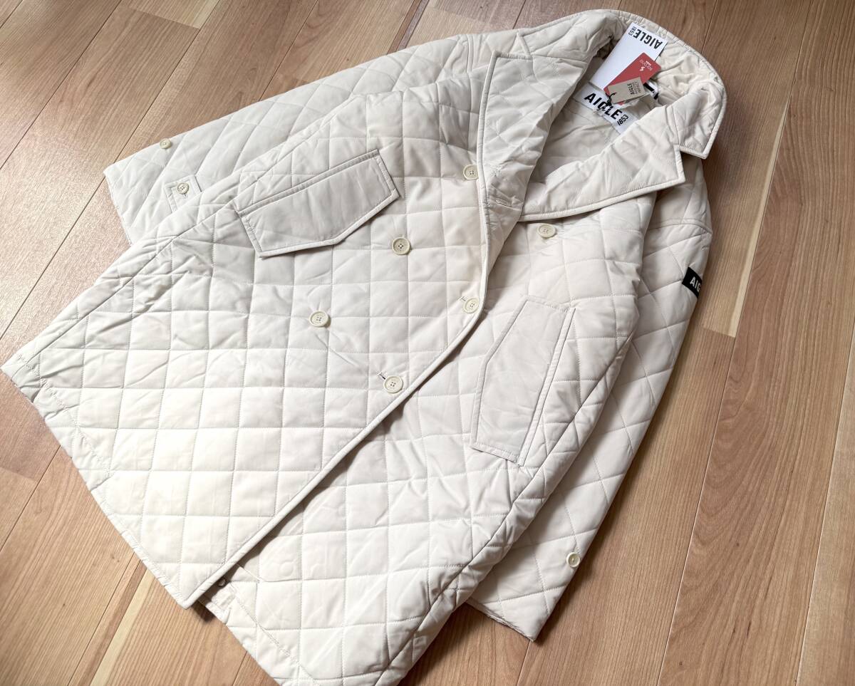 【格安】 5.4万 AIGLE / 軽量・保温 エーグル キルティング ダブルコート ロング コクーン トレンチコート / オフホワイト 40 / コート拍卖