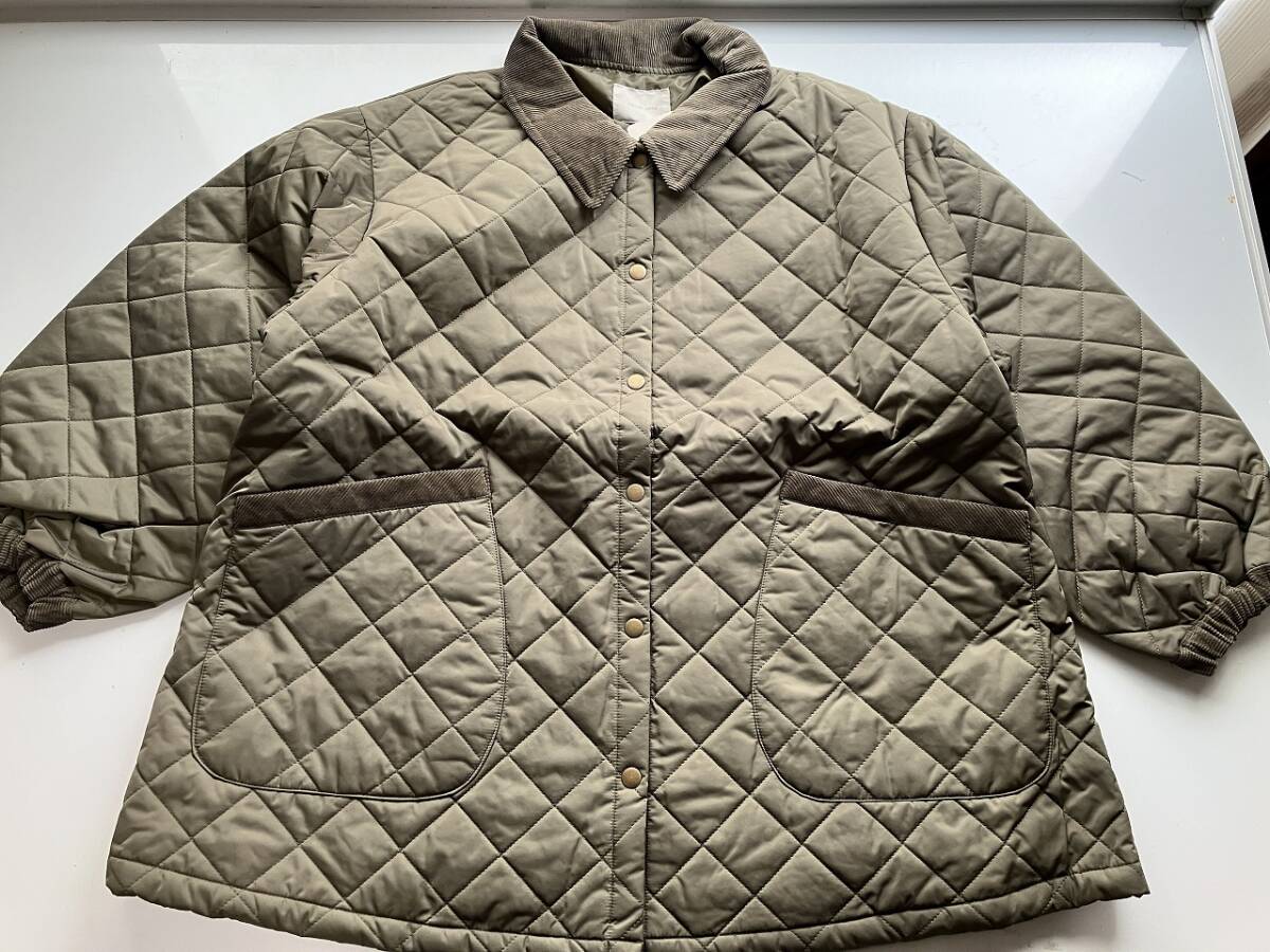 新品■大きいサイズ4L~5L■コールテン衿キルティングブルゾンl■カーキ拍卖