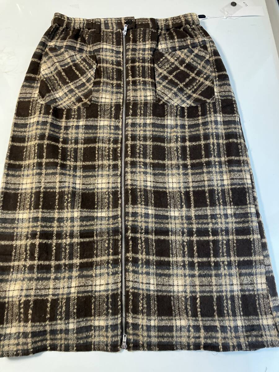 新品■大きいサイズ4L■ウエストゴムツイードジップ上下あきファスナースカート■ブラウン拍卖