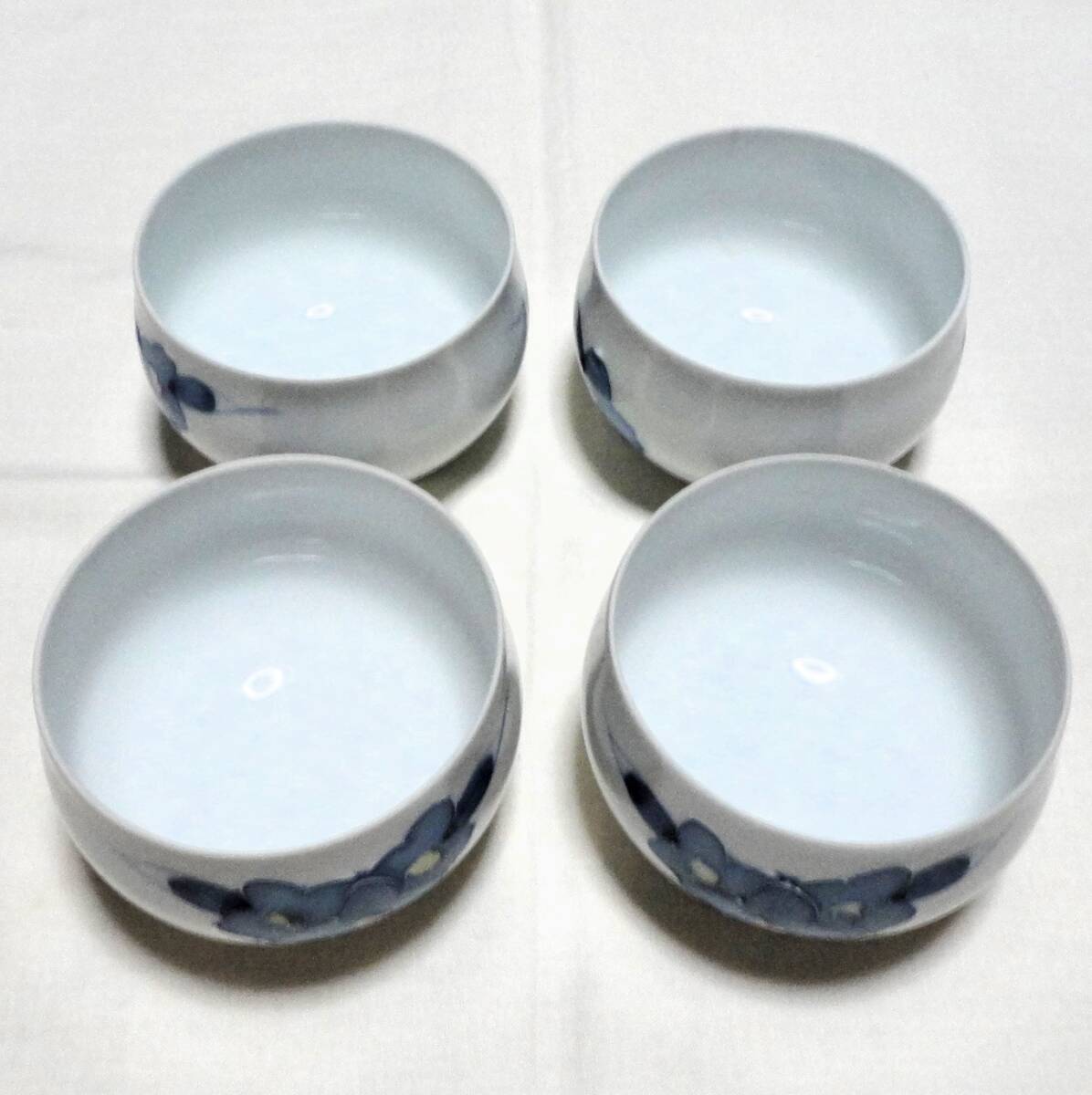 有田焼 清兵衛窯 湯呑4点セット ホワイト×ブルー拍卖