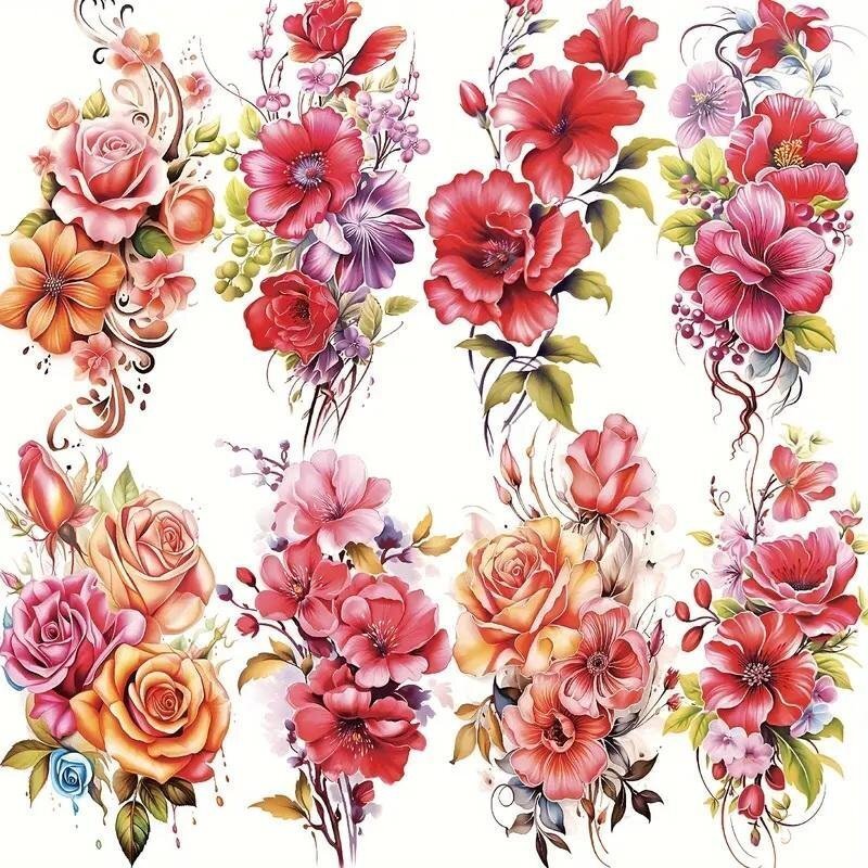 【タトゥーシール】★お得な8枚セット 花柄 フェイクタトゥー 11.5cm×21cm 腕 脚 刺青シール 防水・耐久性あり! (XQB)拍卖