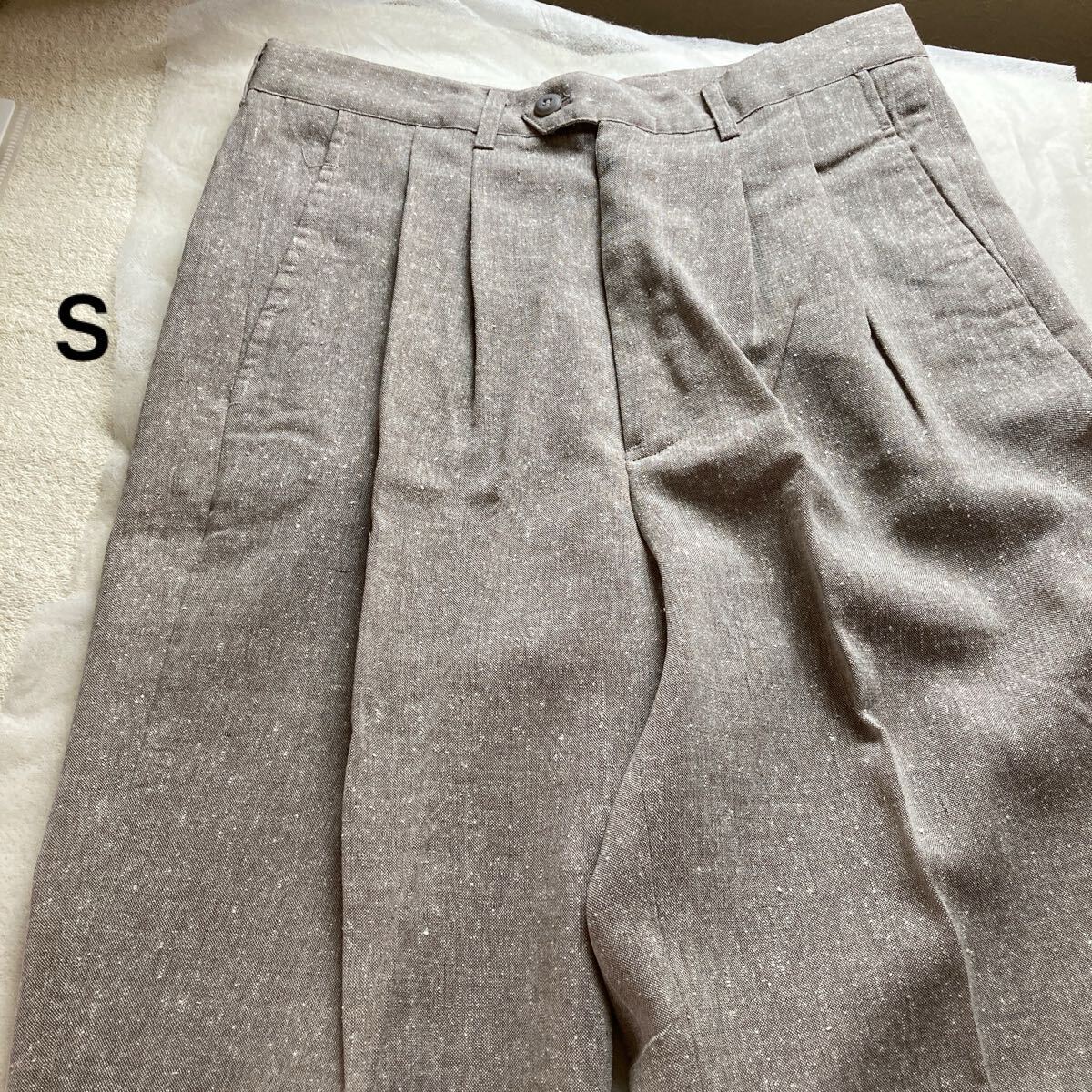 スラックス パンツ ツータック ズボン ワイド シルク ウール メンズ S ブラウン 茶系 春秋拍卖
