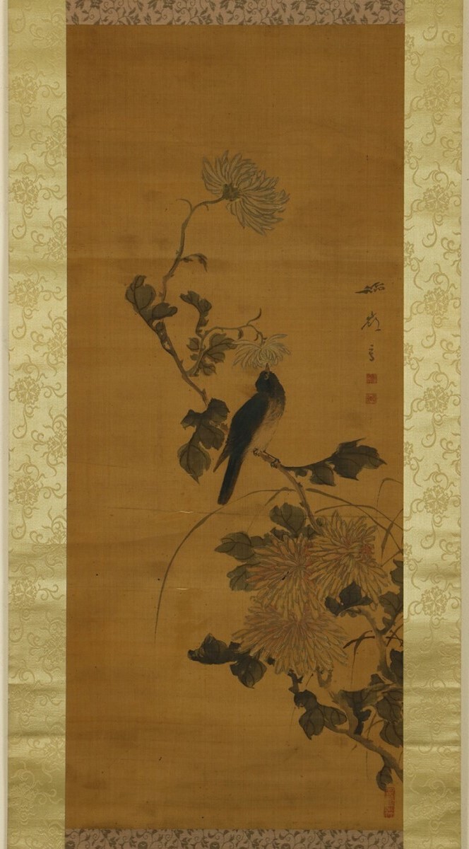 真作 土方稲嶺 掛軸 菊花小鳥図 鳥取 因幡/鳥取民藝 稲皐 中島菜刀 片山楊谷 菅楯彦 伊藤若冲 伊藤深水 喜多川歌麿 葛飾北斎 河井寛次郎 鯉拍卖