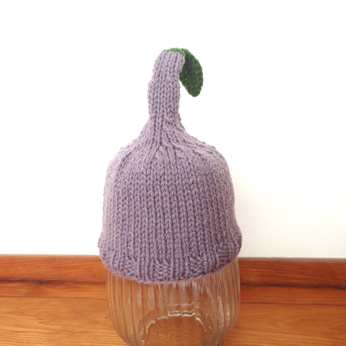 てっぺんに葉っぱがついた▲ニット帽*PU*キッズサイズ*ハンドメイド*b895拍卖
