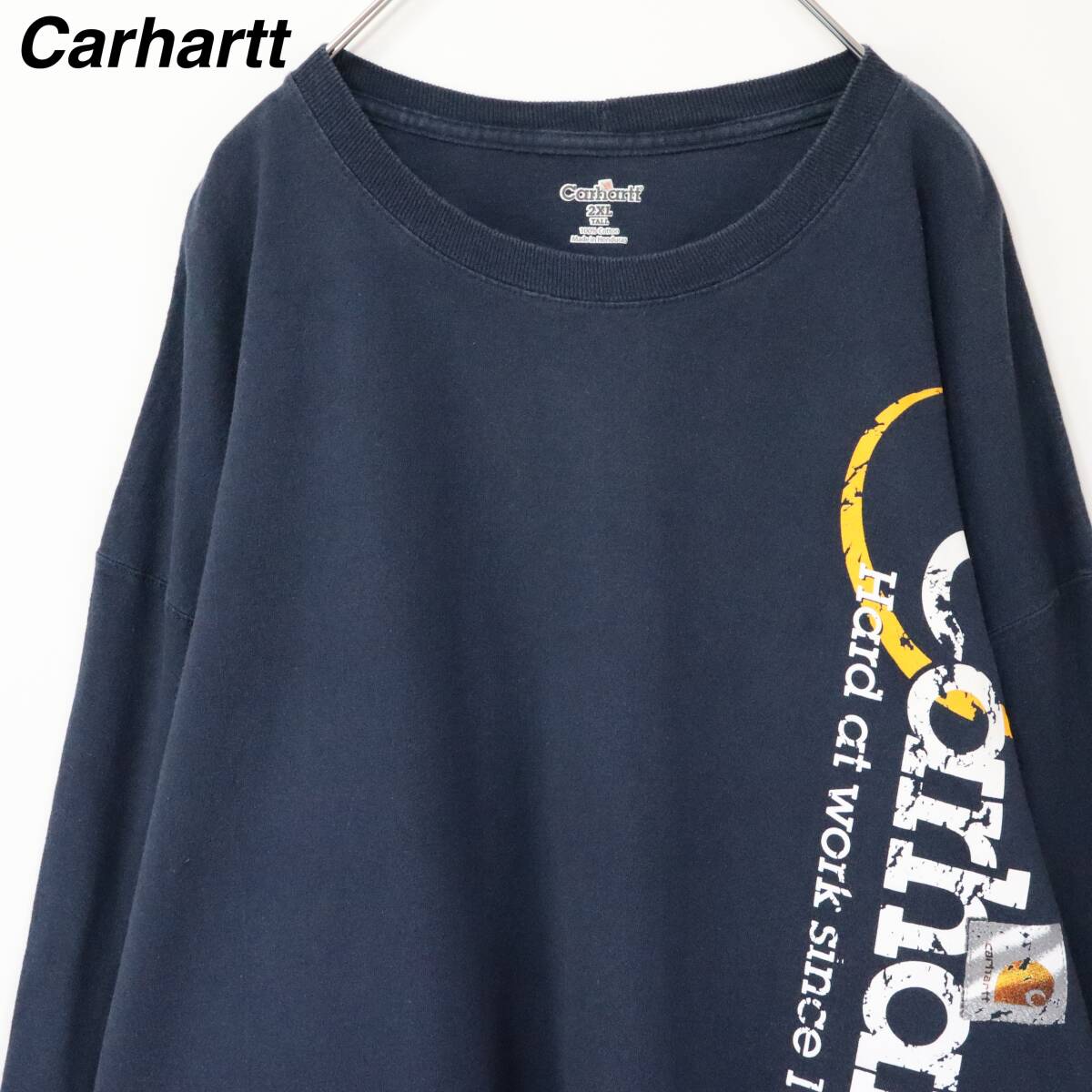 【2XLTサイズ】カーハート ロンT 両面プリント デカロゴ ネイビー 青系拍卖