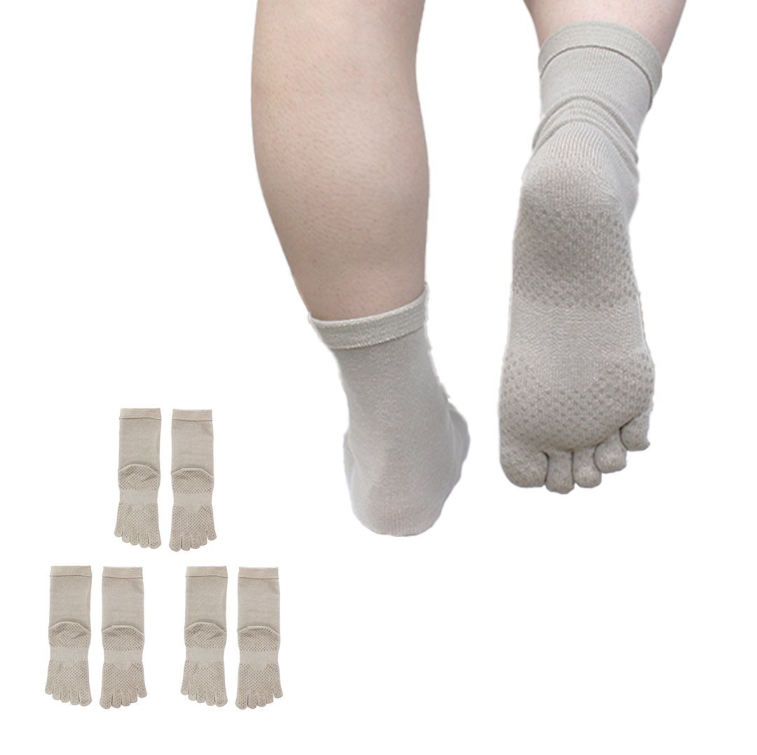 5本指靴下 レディース 滑止め ( 3足セット ベージュ ) 23~25cm ピラティス ヨガソックス 日本製 5本指ソックス 滑り止め 5本指 靴下 締め付拍卖