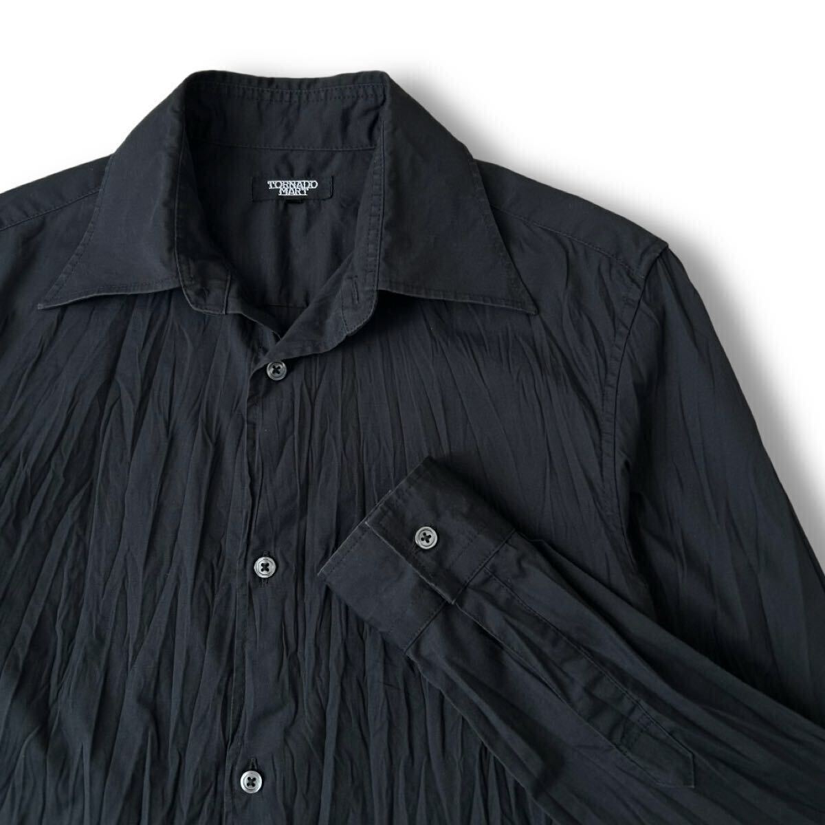 00s TORNADO MART Wrinkle L/S Shirt トルネードマート シワ加工 ストレッチ 長袖 シャツ M 黒 ブラック トップス 日本製 Y2K archive拍卖