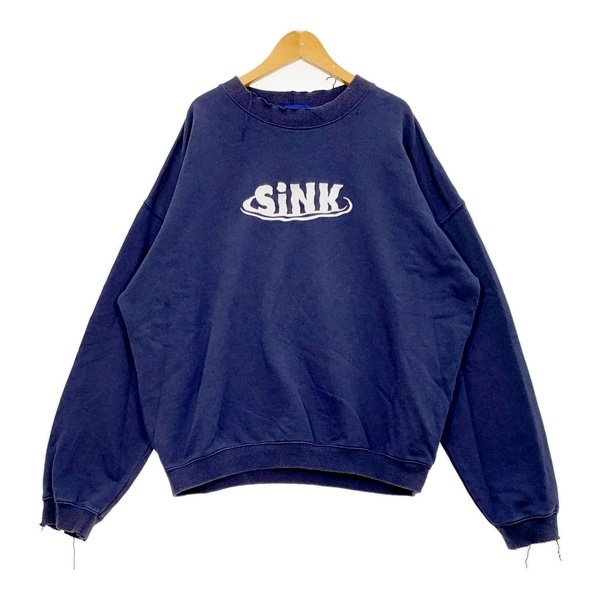 SINK kotohayokozawa シンク コトハヨコザワ スウェット ダメージ加工 WAVE LOGO SWEAT 古着 メンズ Lサイズ ネイビー トップス DM16600■拍卖