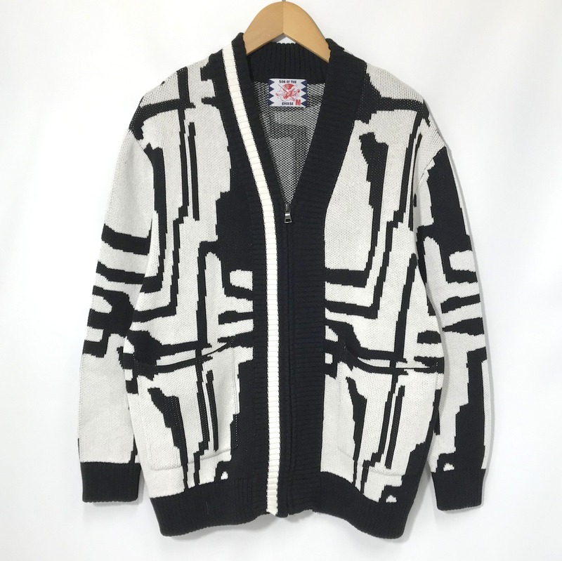 SON OF THE CHEESE ニット カーディガン 美品 SC2220-CT03 ジップカーディガン 幾何学模様 古着 Mサイズ サノバチーズ トップス A11527◆拍卖