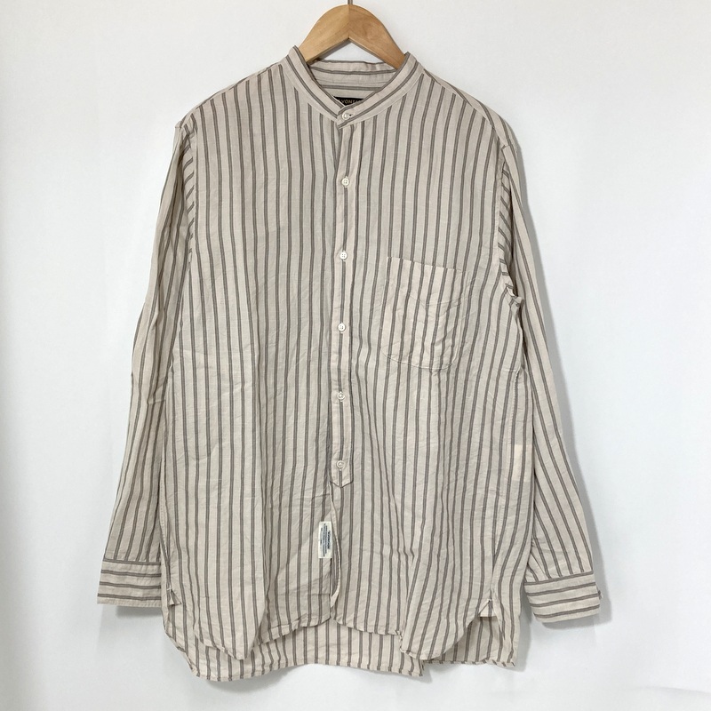 A VONTADE アボンタージ バンドカラーシャツ 長袖 ストライプ ロングスリーブ カジュアル 古着 メンズ Lサイズ ベージュ トップス A14607◆拍卖