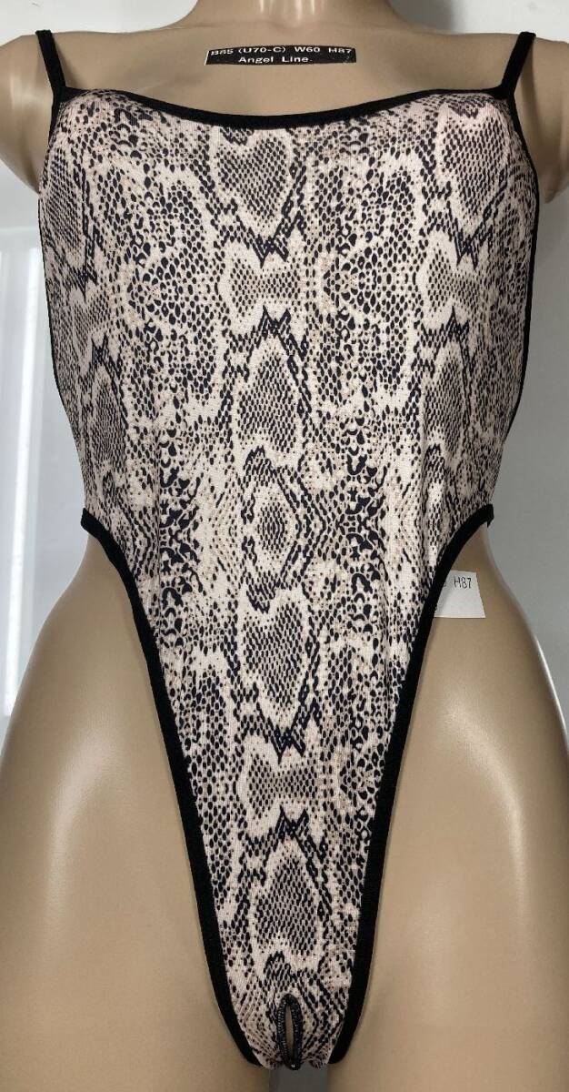 324034ミルク糸繊維ハイレグレオタード紐細めオープンクロッチ背中オープン蛇柄拍卖