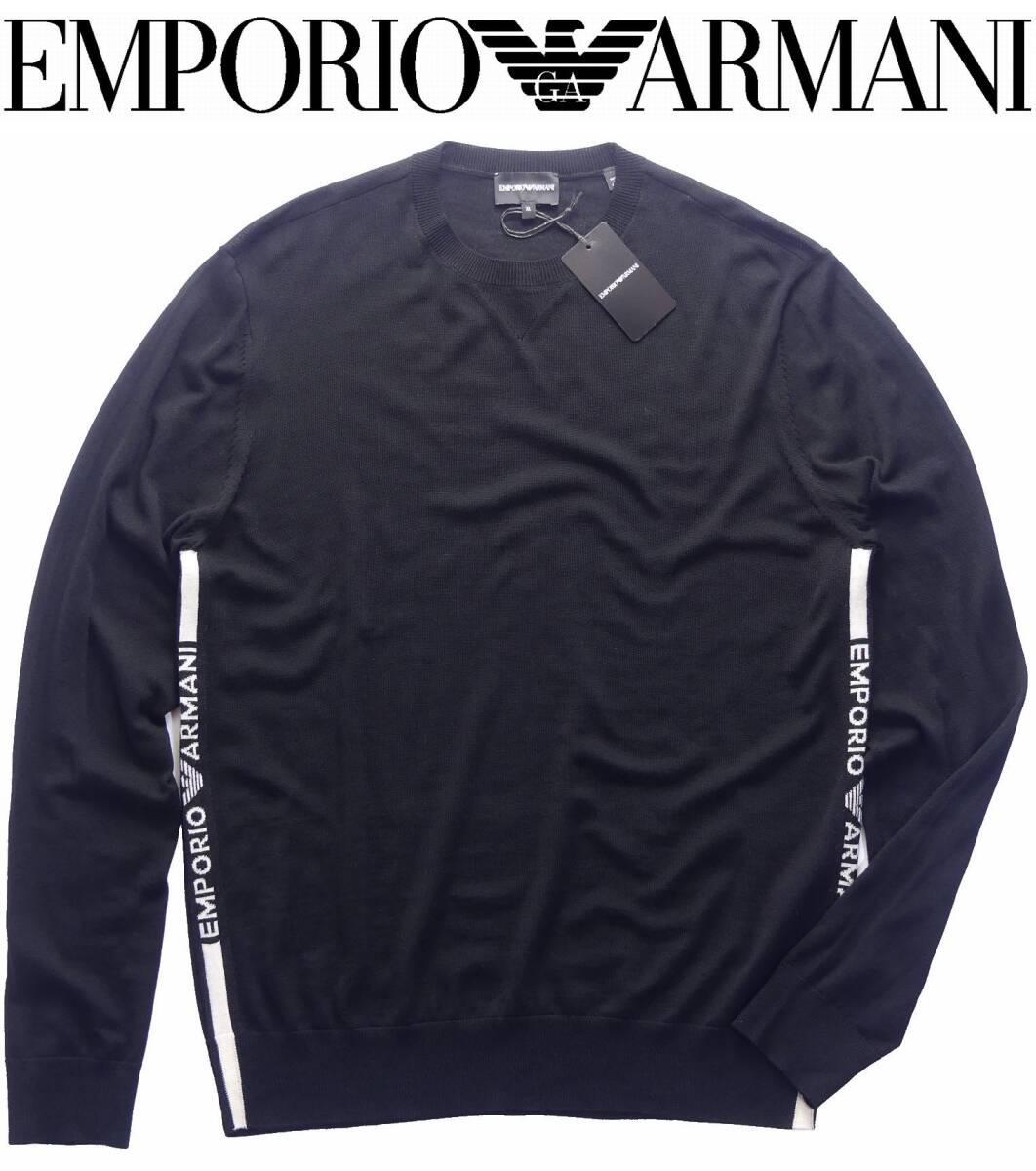 秋冬物新品60,000円EMPORIO ARMANIアルマーニ★動くとロゴがチラ見えする3シーズン濃紺ニット【欧米XL=日本XXL】拍卖