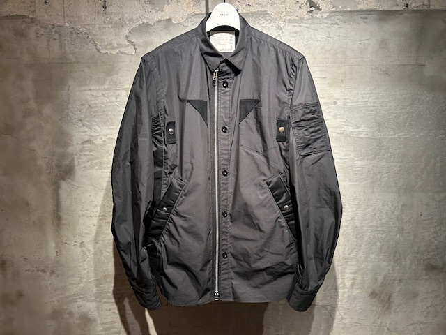 ♪送料無料★sacai★名作★ドッキング ジップ シャツ★Nylon Polyester MA-1 Zip shirt★再構築★異素材★2022AD★02848M★黒×黒★2(M)♪拍卖