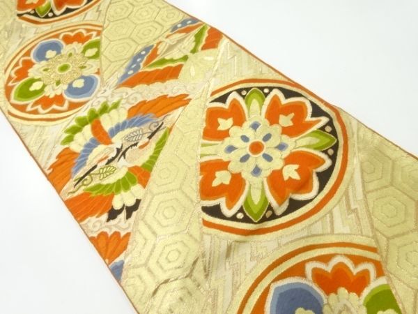 ys7506212; 宗sou 向かい鶴に蝶・華紋模様織出し袋帯(材料)【アンティーク】【着】拍卖