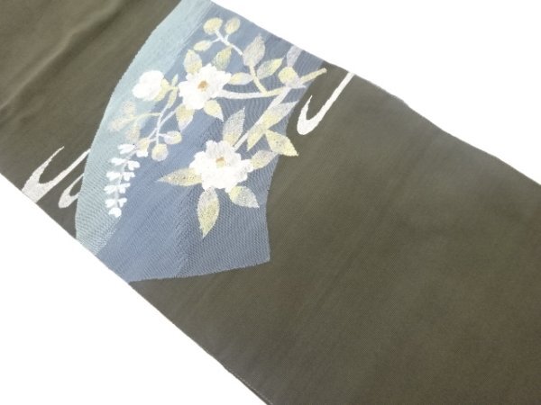 ys7509086; 宗sou 綴れ地紙に花葉模様織出し名古屋帯【着】拍卖