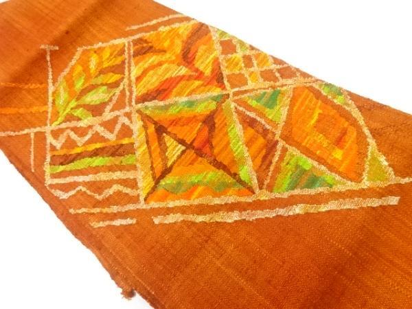 ys7513357; 宗sou 手織り真綿紬菱に草葉模様織出し名古屋帯【着】拍卖