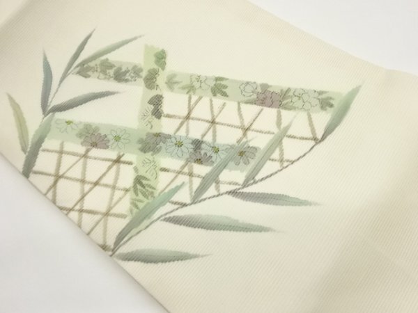 ys7523537; 宗sou 作家物 絽手描き籠目に松・花葉模様織出し名古屋帯【着】拍卖