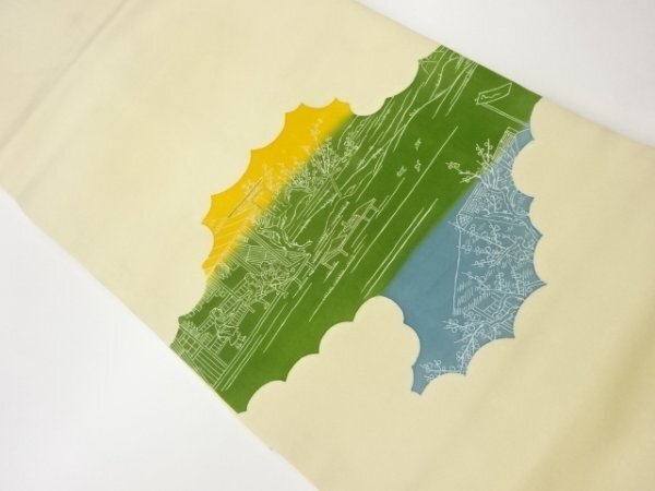 ys6913289; 宗sou 塩瀬家屋風景模様刺繍名古屋帯【着】拍卖