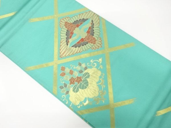 ys7425109; 宗sou 斜め格子に向かい鶴・桐模様織り出し袋帯(材料)【アンティーク】【着】拍卖