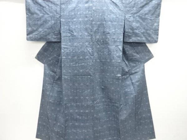 ys7533212; 宗sou 縞に絣柄織り出し手織り紬単衣着物【アンティーク】【着】拍卖